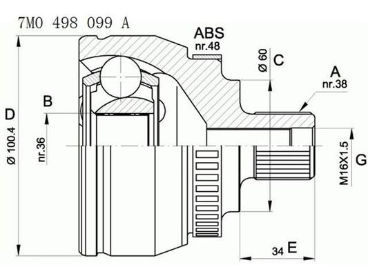 7M0498099A Partes de transmissão C.V.